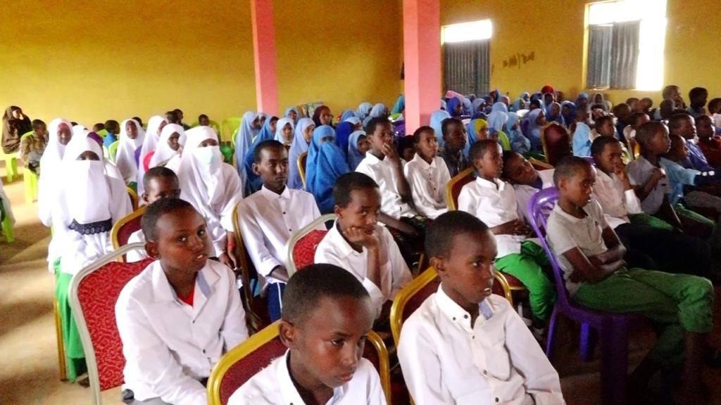 Students gathered for a school assembly.